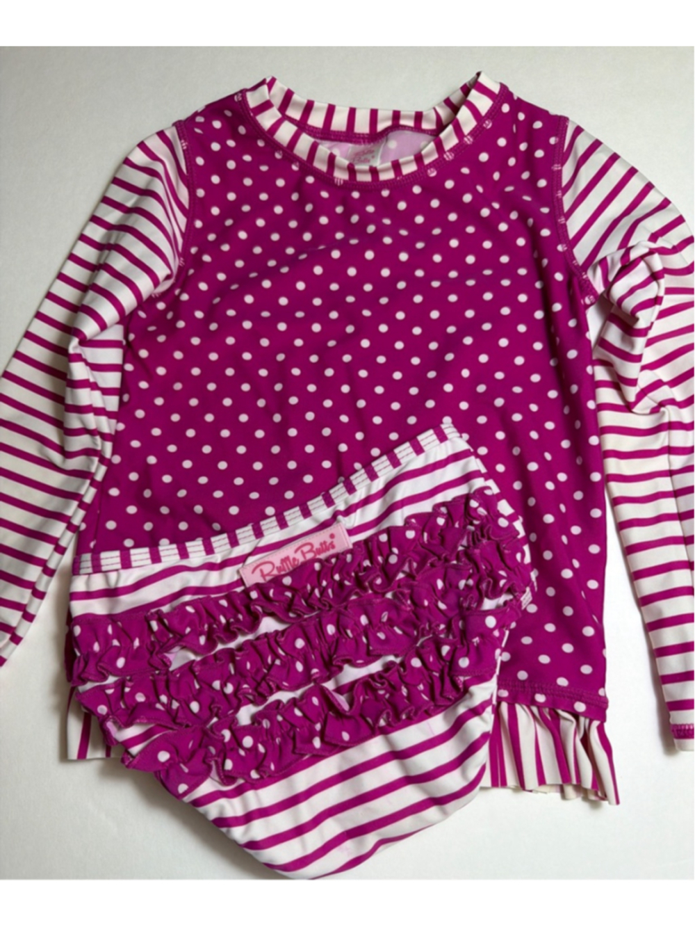 Girls Ruffle Butts Long Sleeve Two Piece Rashguard Bathing Swimsuit Size 5